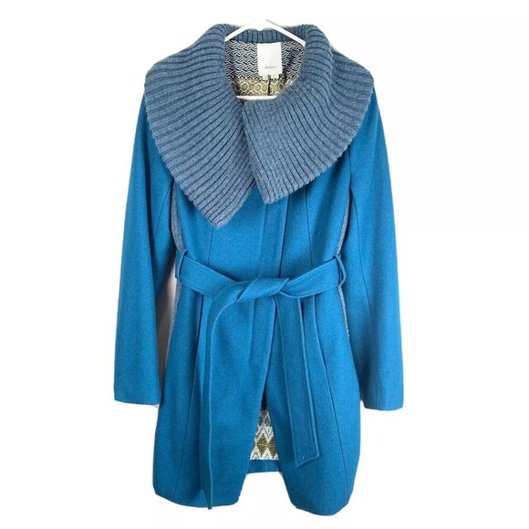 Anthropologie Jackets & Blazers - Anthropologie Elevenses Wool Trench Coat Women's Size 2  Blue Belted Overcoat